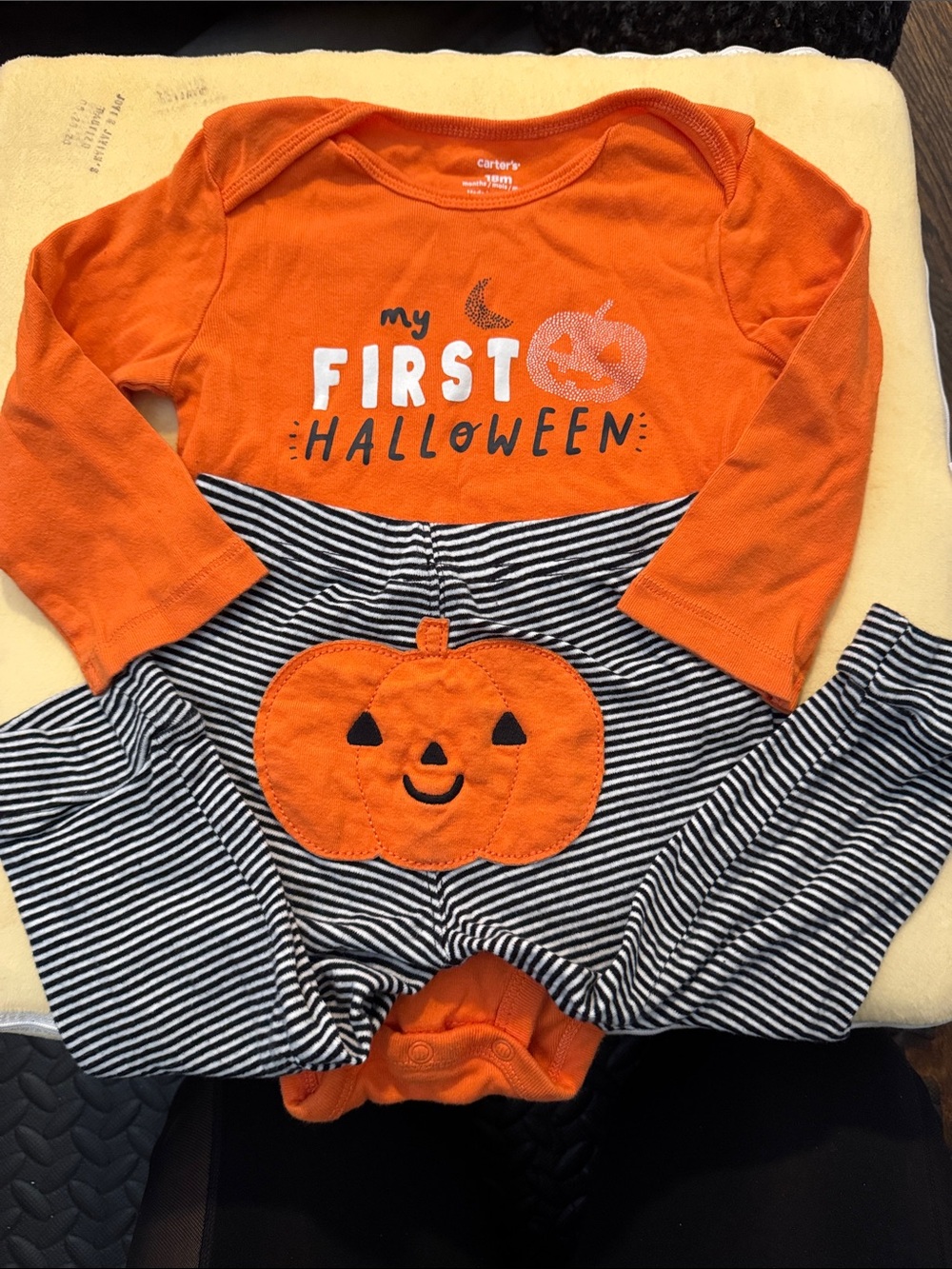 Carter's Orange Pumpkin "My First Halloween" Striped Baby + Costume added Item